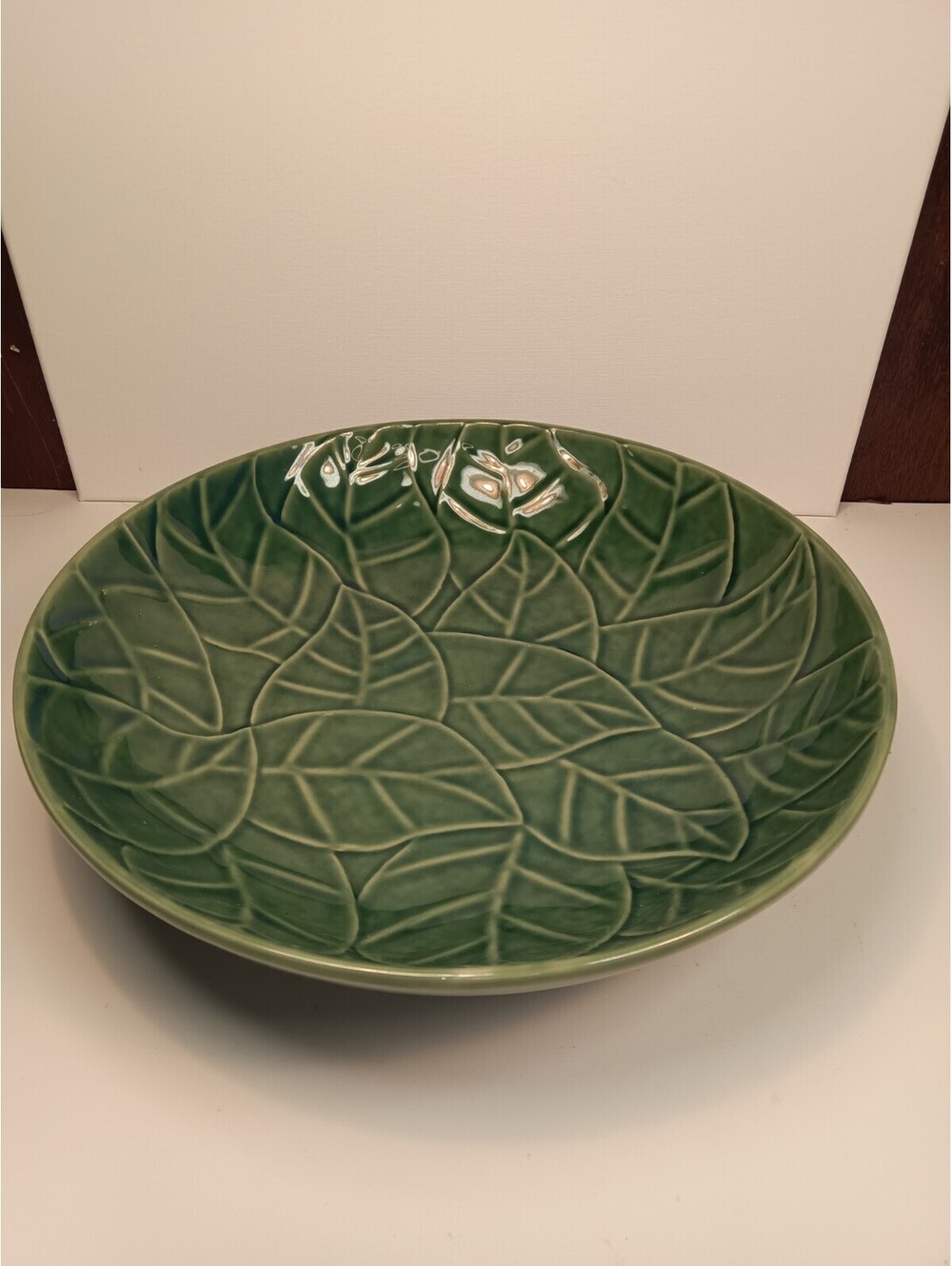 Vintage 214 West 13" Green Leaves Stoneware Large Serving Bowl Discontinued 21W4